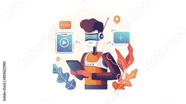 Fototapeta Futuristic Robot with Digital Devices