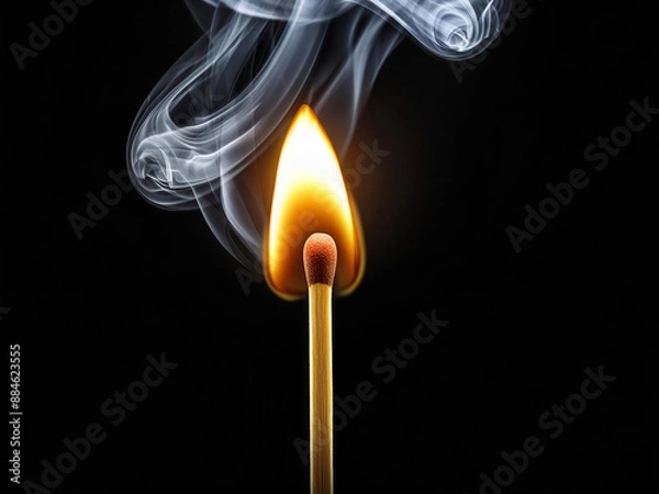 Fototapeta burning match on black background