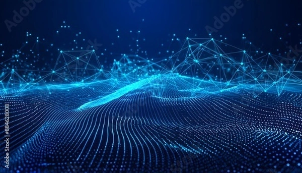 Fototapeta Big data visualisation. Abstract digital particles. Cyber network background. Technology bacdrop. Generative ai image