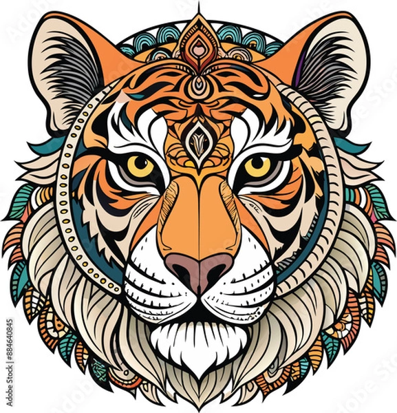 Fototapeta Celestial Animal adults tiger face with mandala. Adobe Illustrator Artwork