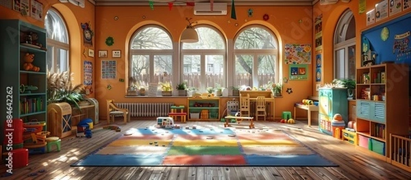 Obraz A bright and colorful preschool classroom with toys, books, and a welcoming atmosphere.