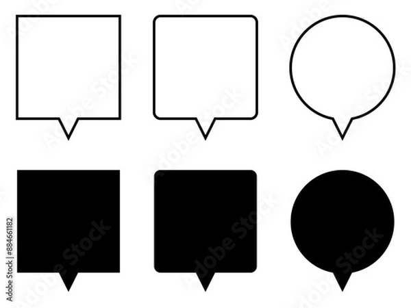 Fototapeta ミニマルな正形吹き出しセット：下中央黒線