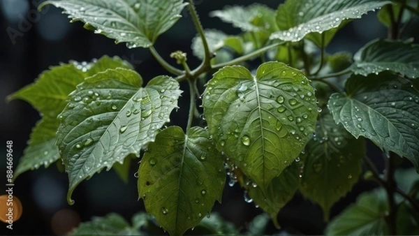 Fototapeta Dewy Green Leaves