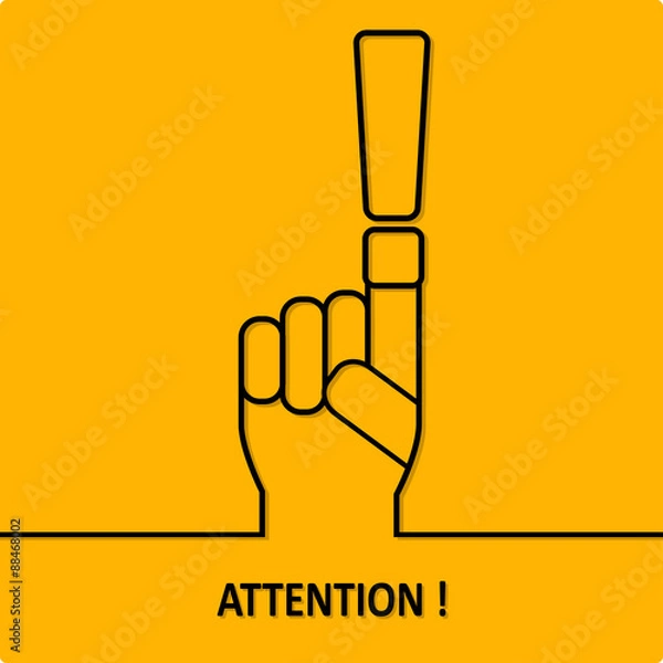 Fototapeta Attention sign icon. Hazard warning symbol in yellow background. Vector illustration.