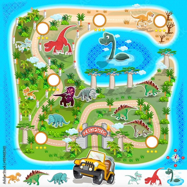 Obraz Prehistoric Zoo Map Collection 01