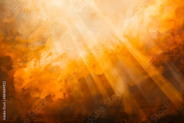 Fototapeta Grunge background with rays of light in warm golden hues.