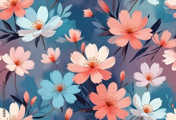 Fototapeta delicate blossom pattern seamless floral 
