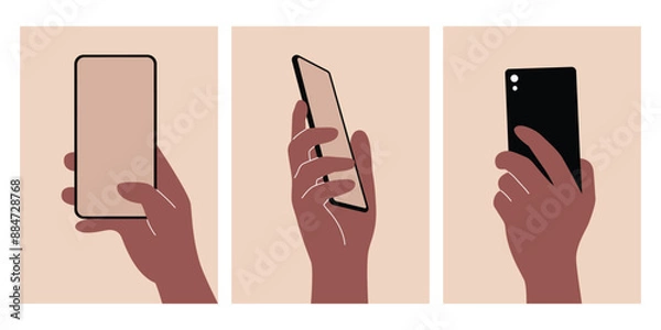Fototapeta Hand holding smartphone with blank screen vector illustration. Creative concepts for web banner, social media banner, business presentation, marketing material