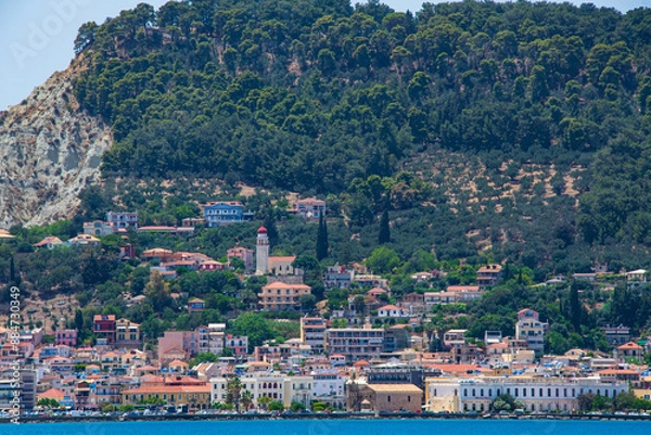 Fototapeta Tele photo view of Zakynthos island from ferry boat on the route to Kyllini