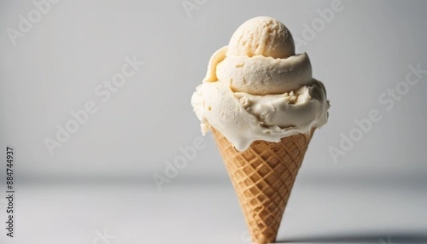 Fototapeta Vanilla Ice cream in the cone on isolated white background