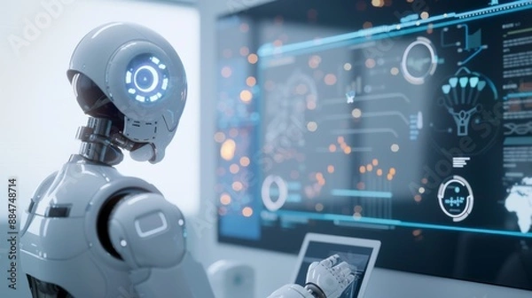 Obraz Modern Corporate Office Utilizing AI for Market Research and Business Trends Analysis