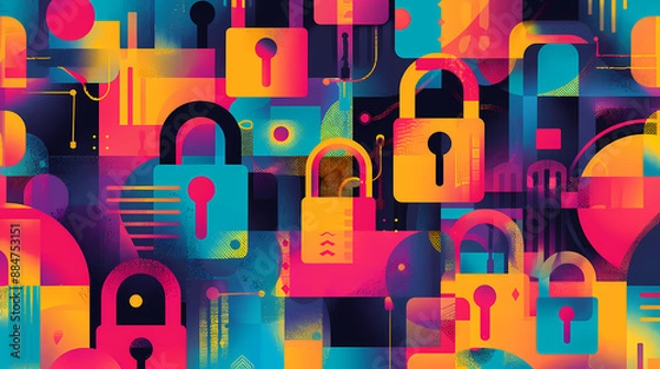 Obraz Digital illustration of abstract colorful padlock