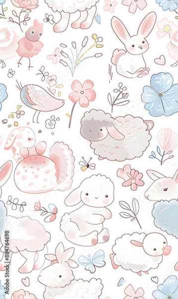 Obraz cartoon 2d illustrator doodle pattern, cute pattern in graphic seamless pattern