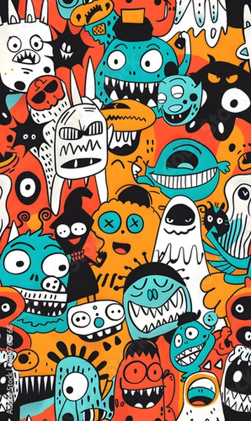 Obraz cartoon 2d illustrator doodle pattern, cute pattern in graphic seamless pattern