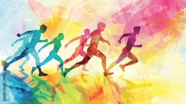 Fototapeta Abstract Watercolor of Runners in Motion