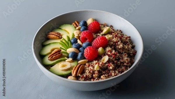 Fototapeta Quinoa breakfast bowl with nuts and berries