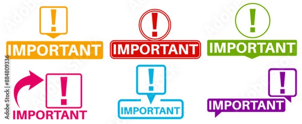 Fototapeta set vector trendy important icon. information attention  sign labels template design illustration