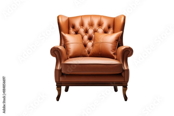 Obraz Classic leather  arm chair on trasparent background, brown color 3d style -