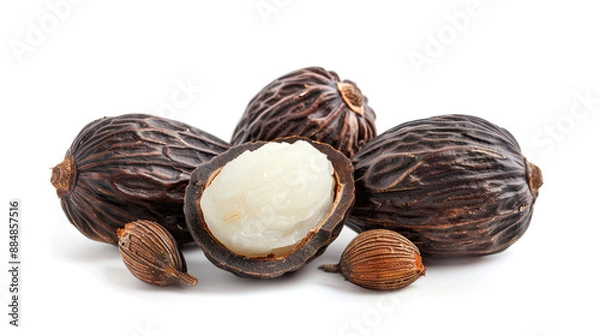 Fototapeta Shea Nut Isolated on White Background, Natural Shea Kernel, Shea Butter Source, Organic Ingredient, Shea Fruit, Botanical Illustration, African Shea Nut, Skincare Ingredient, Raw Shea Nut