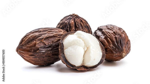 Fototapeta Shea Nut Isolated on White Background, Natural Shea Kernel, Shea Butter Source, Organic Ingredient, Shea Fruit, Botanical Illustration, African Shea Nut, Skincare Ingredient, Raw Shea Nut