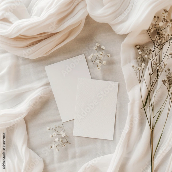 Fototapeta wedding invitation card, holiday post card mock up blank empty mockup, Blank white a5 flyer mock up set, square shape 