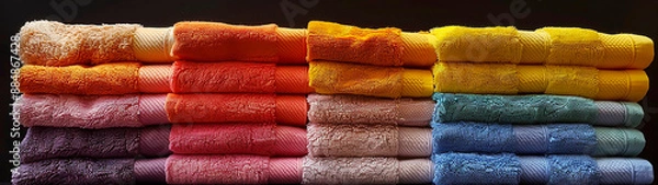 Fototapeta Freshly Folded Rainbow of Colorful Towels on White Background