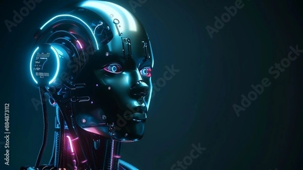 Fototapeta Futuristic Robot with Neon Lights