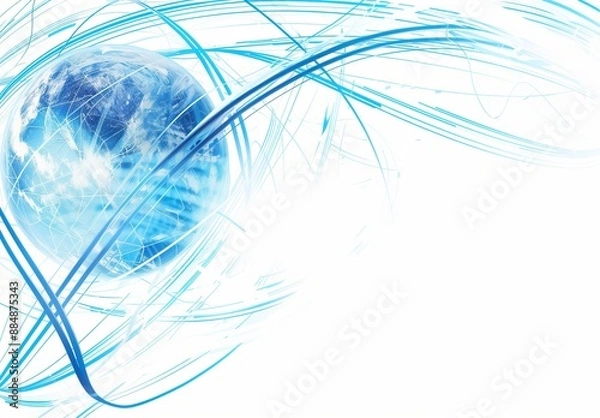 Obraz Abstract blue and white background with globe, light lines, illustration digital design, tech elements