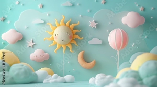 Obraz Cute Sun and Moon in a Dreamy Sky.