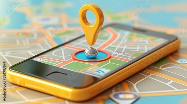 Fototapeta Point on smartphone with GPS navigator icon. Mobile GPS navigation.