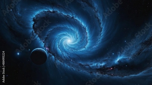 Fototapeta Stunning cosmic scene with swirling blue nebula and distant stars, capturing the beauty and mystery of space Perfect for sci-fi and astronomy themes.