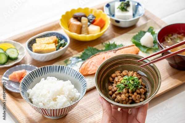 Obraz 栄養バランスの取れた健康的な和食の朝食