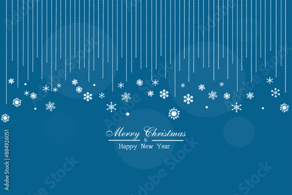 Fototapeta Merry Christmas and Happy New Year pattern: wonderful white snowflake falling card on a blue background. 