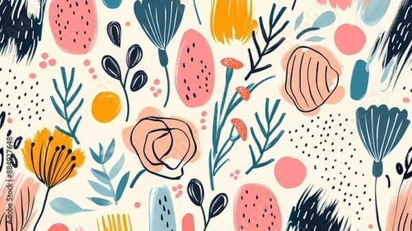Fototapeta Creative combination of colorful abstract patterns and cartoon elements