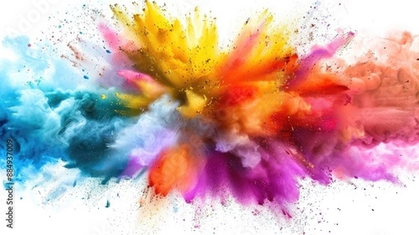 Fototapeta Brilliant colors exploding on a white background, dynamic and vibrant