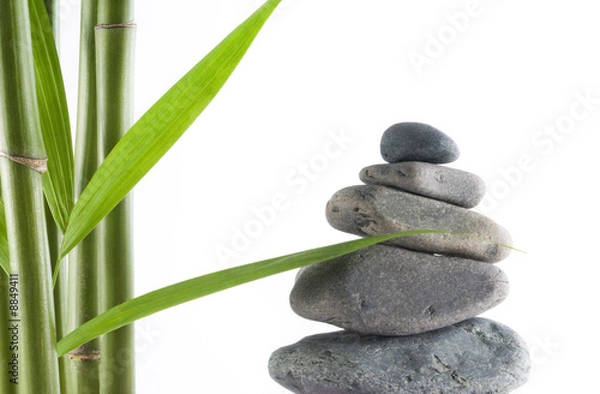 Obraz tranquil view of bamboo with a stack of stones