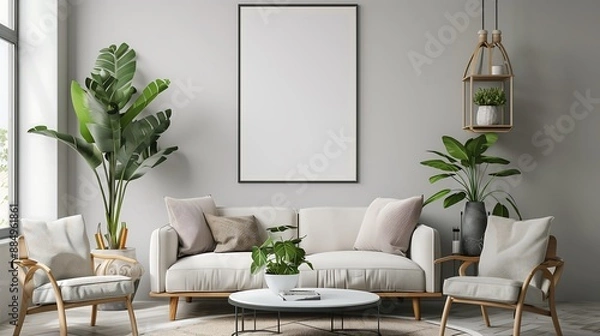 Fototapeta living room frame mockup