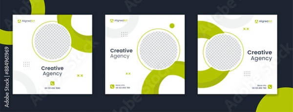 Fototapeta Creative round shape green corporate social media post bundle, circle element business template unique collection, set of digital marketing vector square advertisement