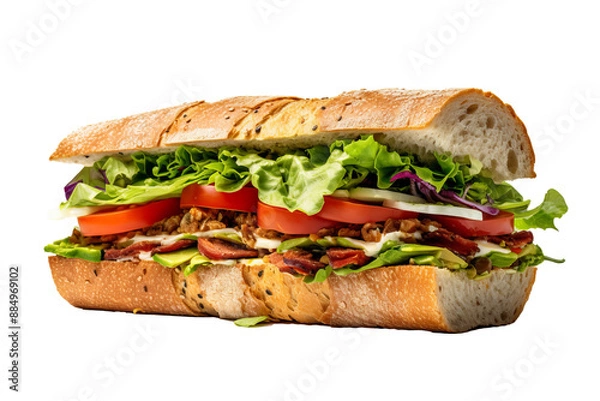 Fototapeta Delicious sandwich PNG with transparent background featuring fresh ingredients and perfect layers for food photography and graphic design projects