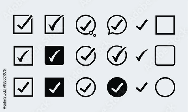 Obraz Check mark icon set. Black line checkmark.