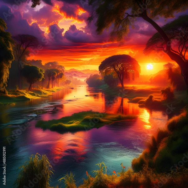 Obraz sunset over the river