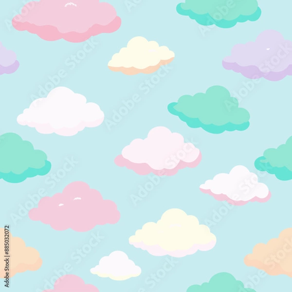 Fototapeta The design features a seamless pattern of vivid clouds against a blue backdrop