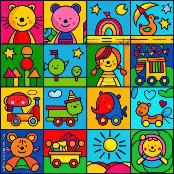 Obraz Childhood icons vector line series, capturing the essence of early years