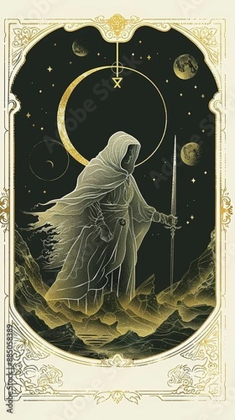 Fototapeta Illustrations of tarot cards, the theme of isoterics and fortune telling Generative AI	