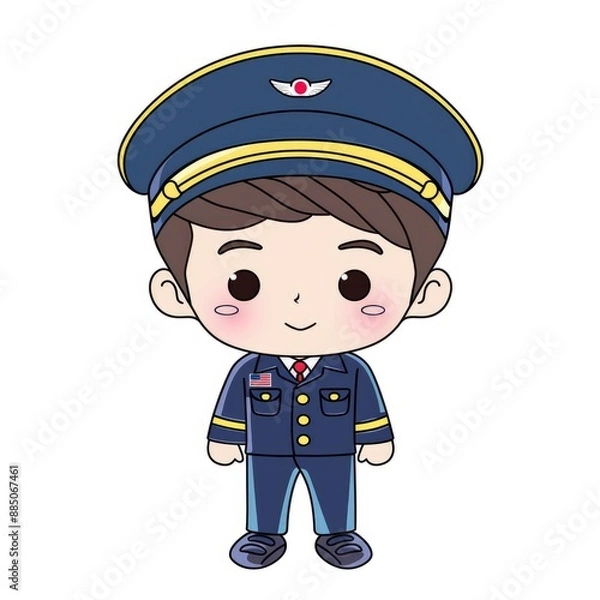 Fototapeta A vector illustration of a pilot, isolated on white background, representing various jobs and occupations