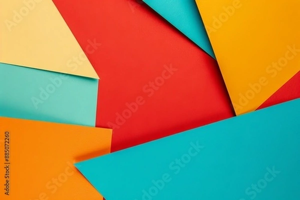 Obraz Abstract background wallpaper, Red, orange and green paper background with space for text. Colorful geometric shapes. Flat lay style. Top view. Simple minimalist design.