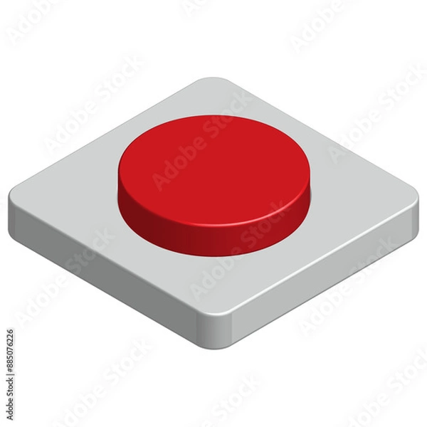 Fototapeta Red round push button switch realistic 3d with glossy metallic design for element