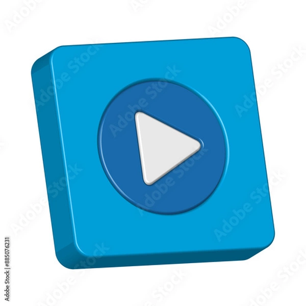 Fototapeta 3d realistic blue playing video multimedia button icon design for element