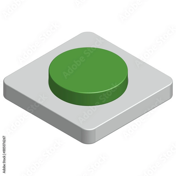 Fototapeta Green round push button switch realistic 3d with glossy metallic design for element