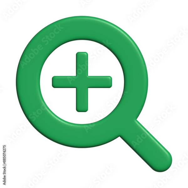 Fototapeta 3d icon green magnifying glass search and zoom sign symbol